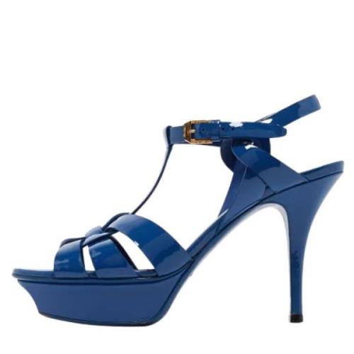 Pre-owned Leather sandals Yves Saint Laurent Vintage , Blue , Dames