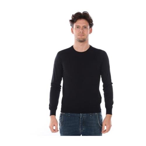 Merino Wol Sweater Pullover Daniele Alessandrini , Black , Heren
