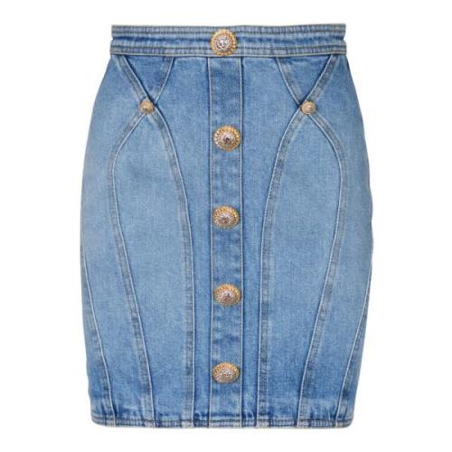 Geknoopte denim rok Balmain , Blue , Dames