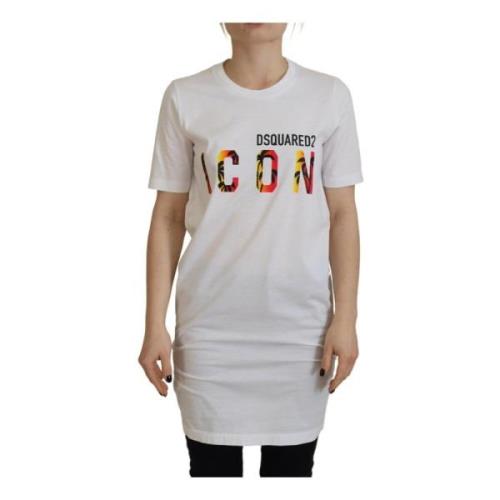 Icoon Logo Print Crewneck T-Shirt Dsquared2 , White , Dames