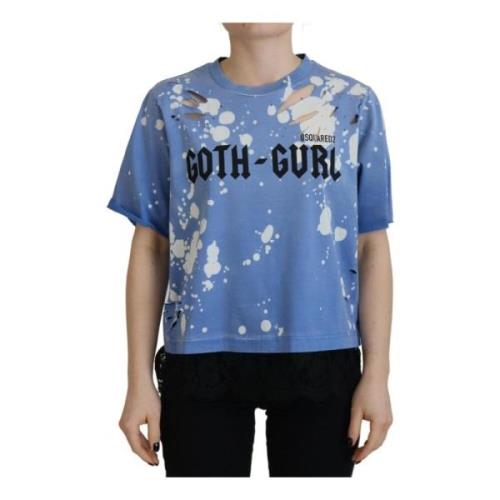 Zwart Kant Gothic Print T-shirt Dsquared2 , Blue , Dames