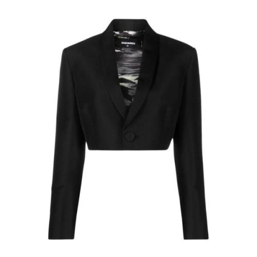 Zwarte Cropped Blazer Knoopsluiting Italië Dsquared2 , Black , Dames