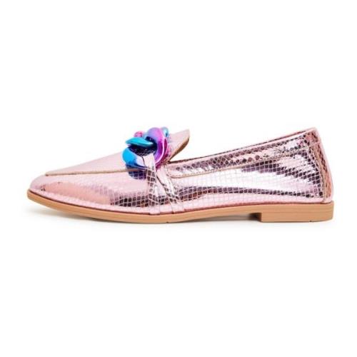 Metallic Pink Leren Loafers Cesare Gaspari , Pink , Dames