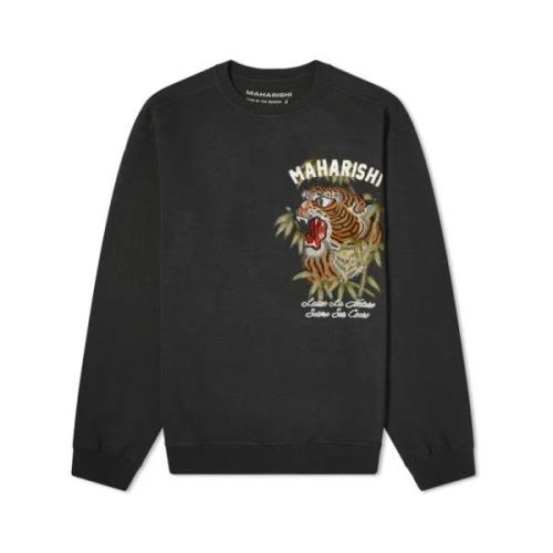Tijger Geborduurde Sweater Zwart Maharishi , Black , Heren