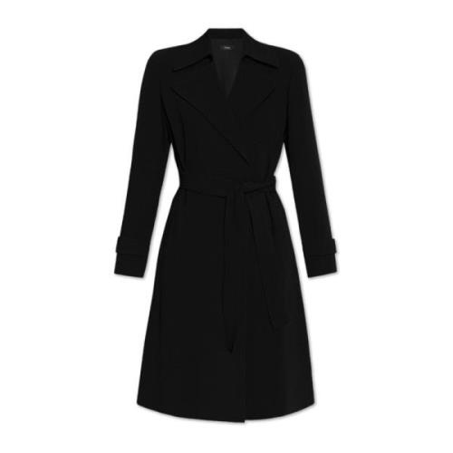 Trenchcoat met riem Theory , Black , Dames