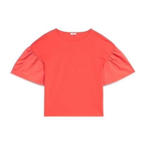 Biologisch katoenen T-shirt met popeline mouwen Oltre , Orange , Dames