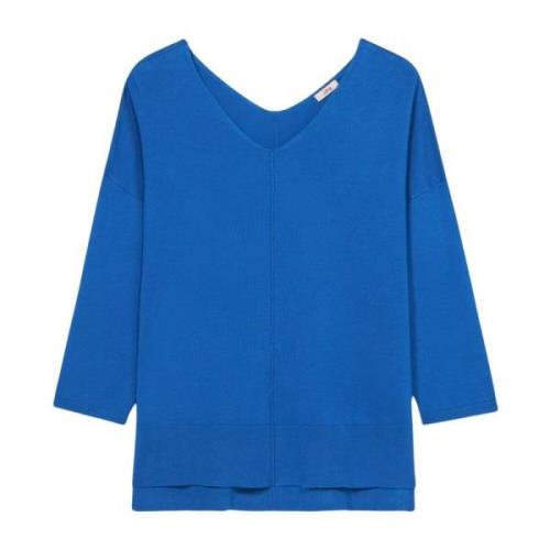 V-hals Oversized Pullover met Zijsplitten Oltre , Blue , Dames