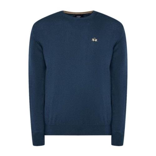 Blauwe Logo Crew-Neck Sweater Katoen Wol La Martina , Blue , Heren