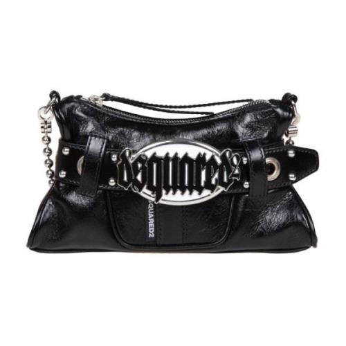 Zwarte leren schoudertas met studs Dsquared2 , Black , Dames