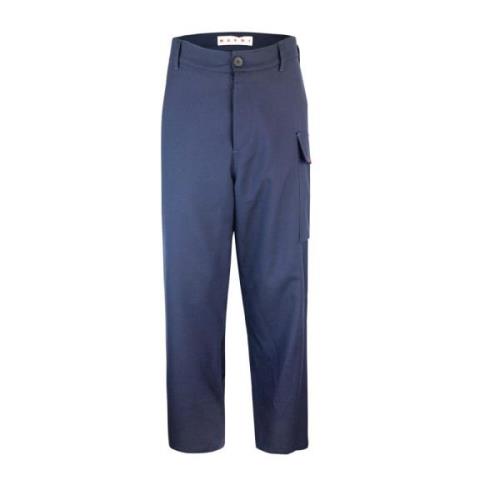 Blauwe Wollen Broek Rechte Pijp Marni , Blue , Heren