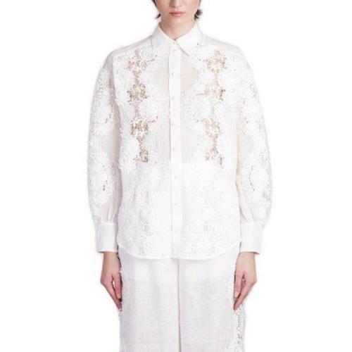 Bloemen Kant Linnen Shirt Zimmermann , White , Dames