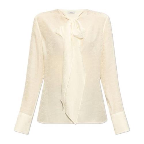 Zijden overhemd met stropdasdetail Salvatore Ferragamo , Beige , Dames