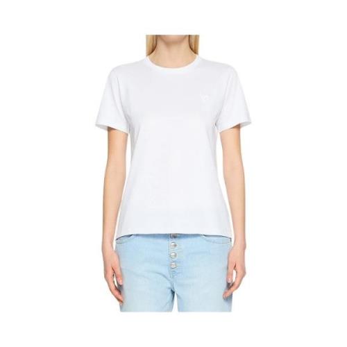 Witte Katoenen T-shirt met Geborduurd Logo Dondup , White , Dames