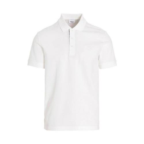 Pique Polo met Tartan Kraag Burberry , White , Heren