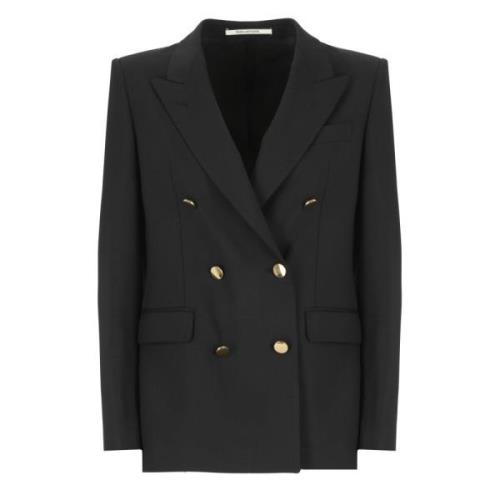 Zwart Dubbel-Borst Blazer Vrouw Peak Revers Tagliatore , Black , Dames