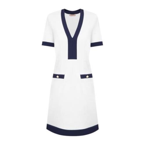 Elegante V-hals Jurk met Juweelknopen Twinset , White , Dames