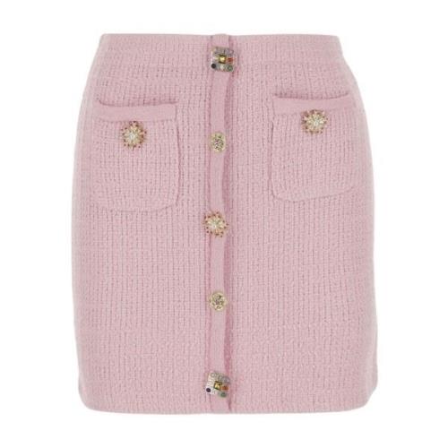 Roze Gebreide Mini Rok Juweelknoop Self Portrait , Pink , Dames