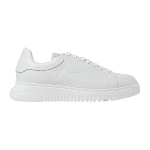 Monochrome Leren Heren Sneakers Emporio Armani , White , Heren