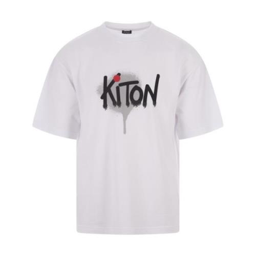 Wit T-shirt met Graffiti-Style Logo Kiton , White , Heren