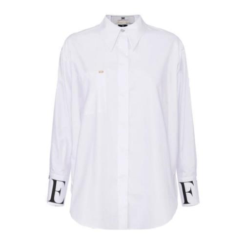 Witte Katoenen Poplin Shirt met Logo Elisabetta Franchi , White , Dame...