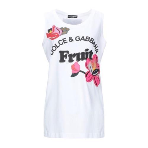 Katoenen tanktop met print en borduurwerk Dolce & Gabbana , White , Da...