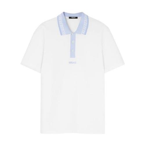 Barocco Print Polo Shirt Wit Versace , White , Heren