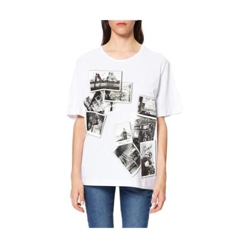 Zwart & Wit Foto Print T-shirt Love Moschino , White , Dames
