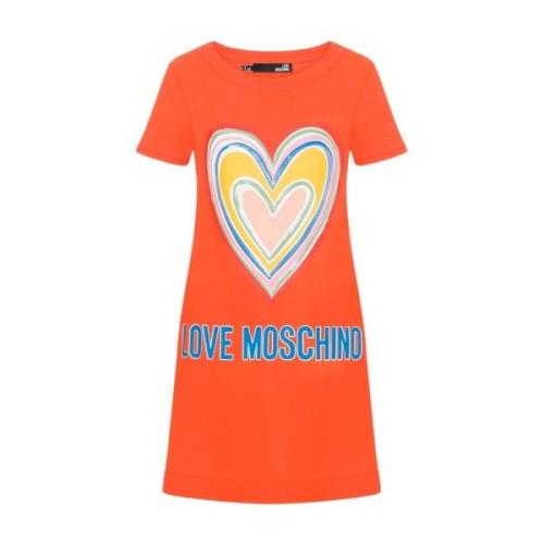 Hart Applicatie Katoenen Jurk Love Moschino , Orange , Dames