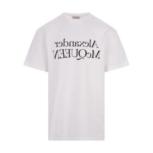 Wit Crew-neck T-shirt met Logo Alexander McQueen , White , Heren