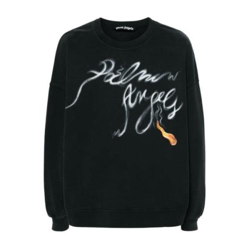 Zwarte Logo Print Crew Neck Sweater Palm Angels , Black , Heren