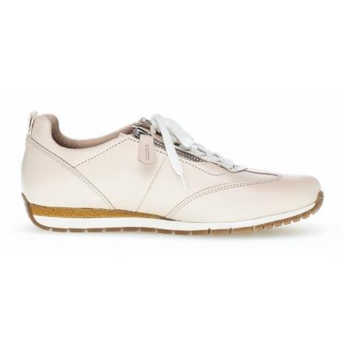 Leren Sneaker met Dubbele Ritsen - Beige Gabor , Beige , Dames