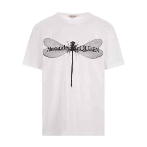 Dragonfly Print Crew-neck T-shirt Wit Alexander McQueen , White , Here...