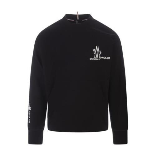 Zwarte Crewneck Sweatshirt met Logo Details Moncler , Black , Heren