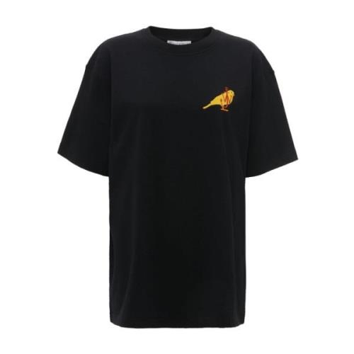 Zwart Logo Geborduurd Crew Neck T-shirt JW Anderson , Black , Dames