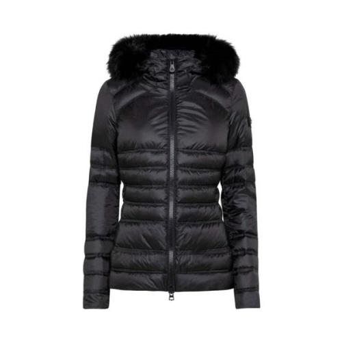 Gewatteerde jas met vossenbont Peuterey , Black , Dames