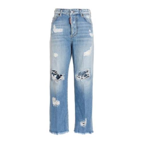 Klassieke Blauwe Distressed Straight-Leg Jeans Dsquared2 , Blue , Dame...