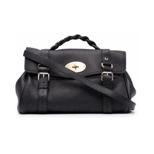 Zwarte Korrelige Leren Twist-Lock Tas Mulberry , Black , Dames