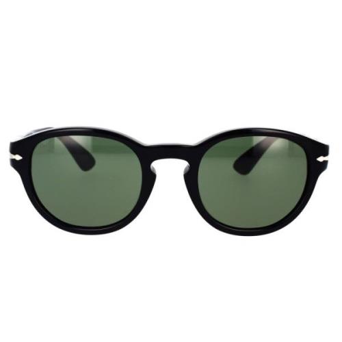 Vintage Ronde Zonnebril Zwart Groen Persol , Black , Unisex