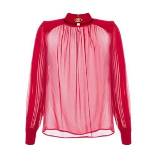 Zijden Georgette Hoge Kraag Blouse Elisabetta Franchi , Red , Dames