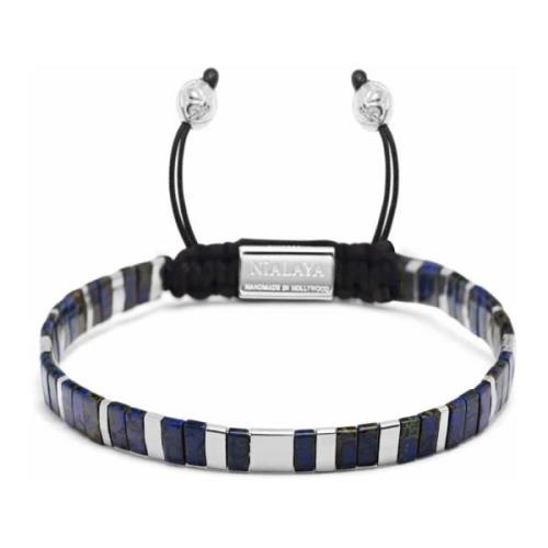 Women's Bracelet with Marbled Blue and Silver Miyuki Tila Beads Nialay...
