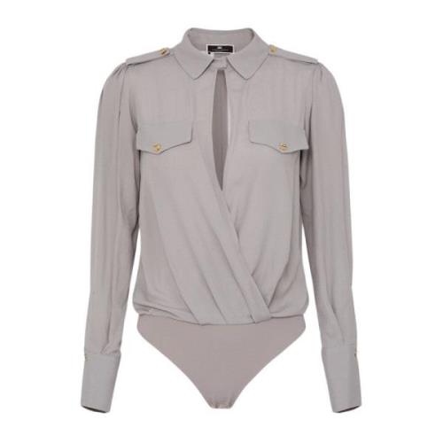 Gekruiste Body Shirt met Details Elisabetta Franchi , Gray , Dames