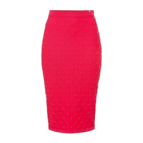 Studded Elastische Taille Midi Rok Elisabetta Franchi , Red , Dames