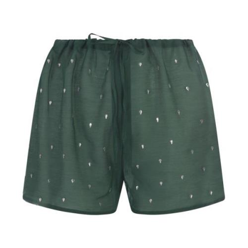 Groene Zijde-Katoen Flared Broek Oseree , Green , Dames