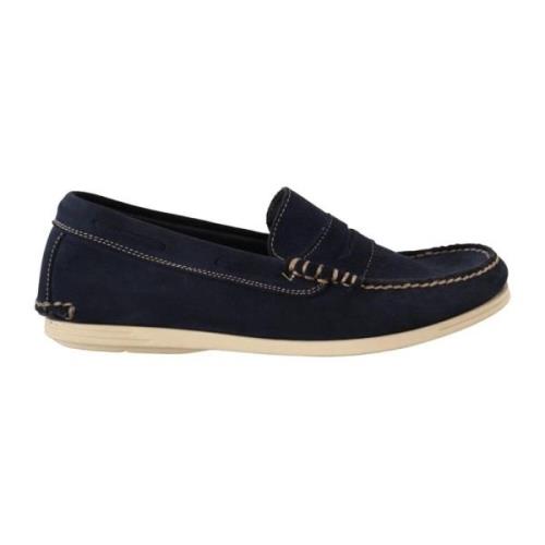 Blauwe Suède Mocassin Loafers Pollini , Blue , Heren