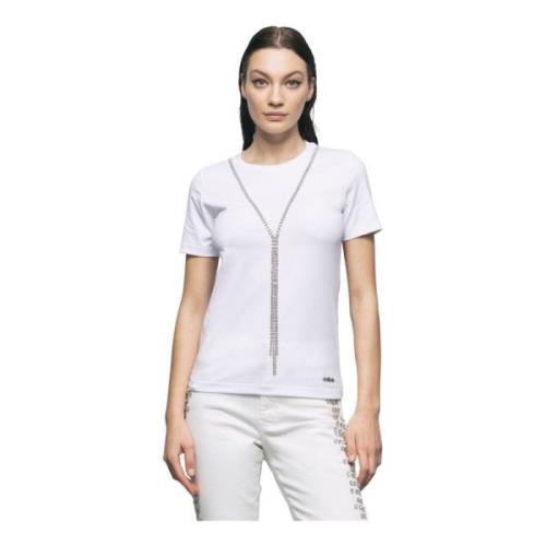 Korte Mouw Rhinestone T-shirt Gaëlle Paris , White , Dames
