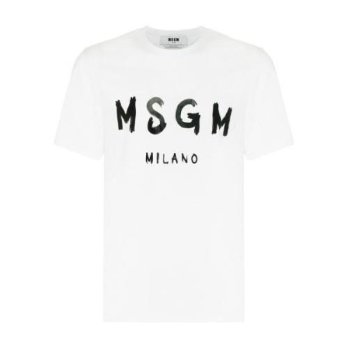 Zwart en wit logo print T-shirt Msgm , White , Heren