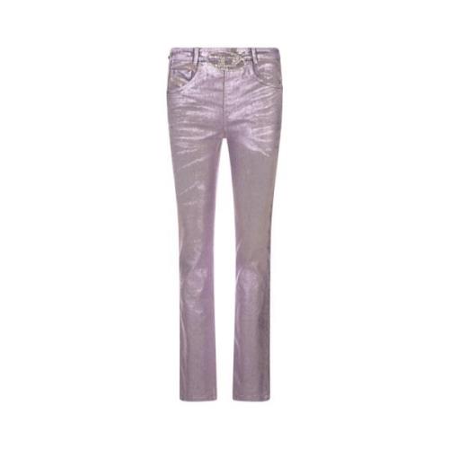 Roze Slim Jeans met Kristal-Studded Logo Diesel , Pink , Dames