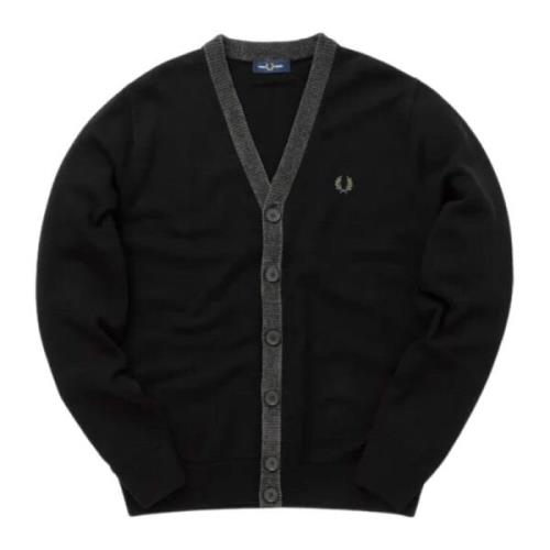 Heren Cardigan met Chenille Details Fred Perry , Black , Heren