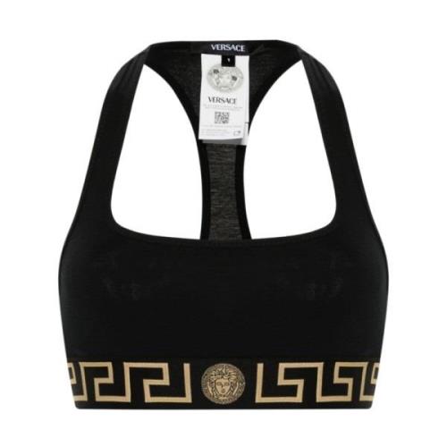 Zwarte Racerback Ondergoed met Greca Details Versace , Black , Dames