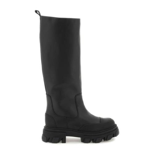 Stijlvolle Leren Tubulaire Laarzen Ganni , Black , Dames